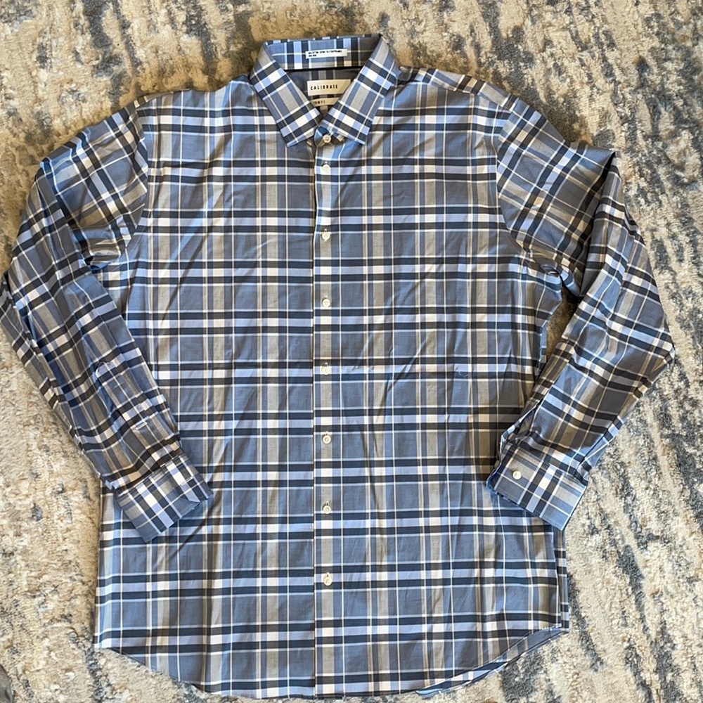 Blue plaid button down shirt